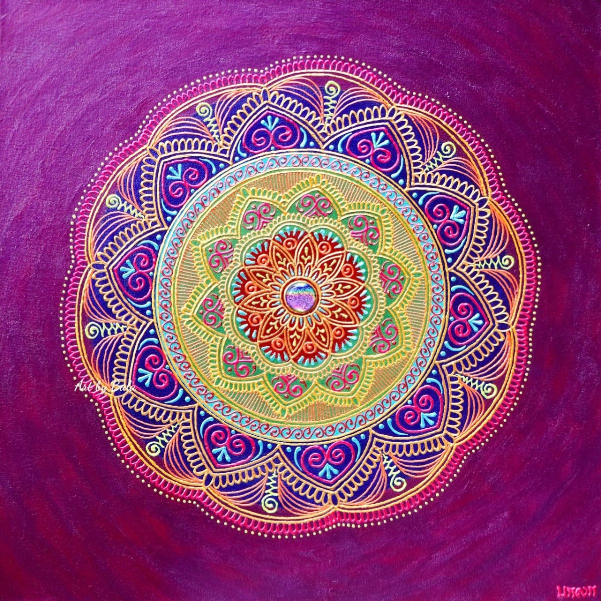 Grace Mandala, a serene artwork by Bala, showcases intricate acrylic patterns in a mesmerizing mandala design, embodying harmony, balance and tranquility.