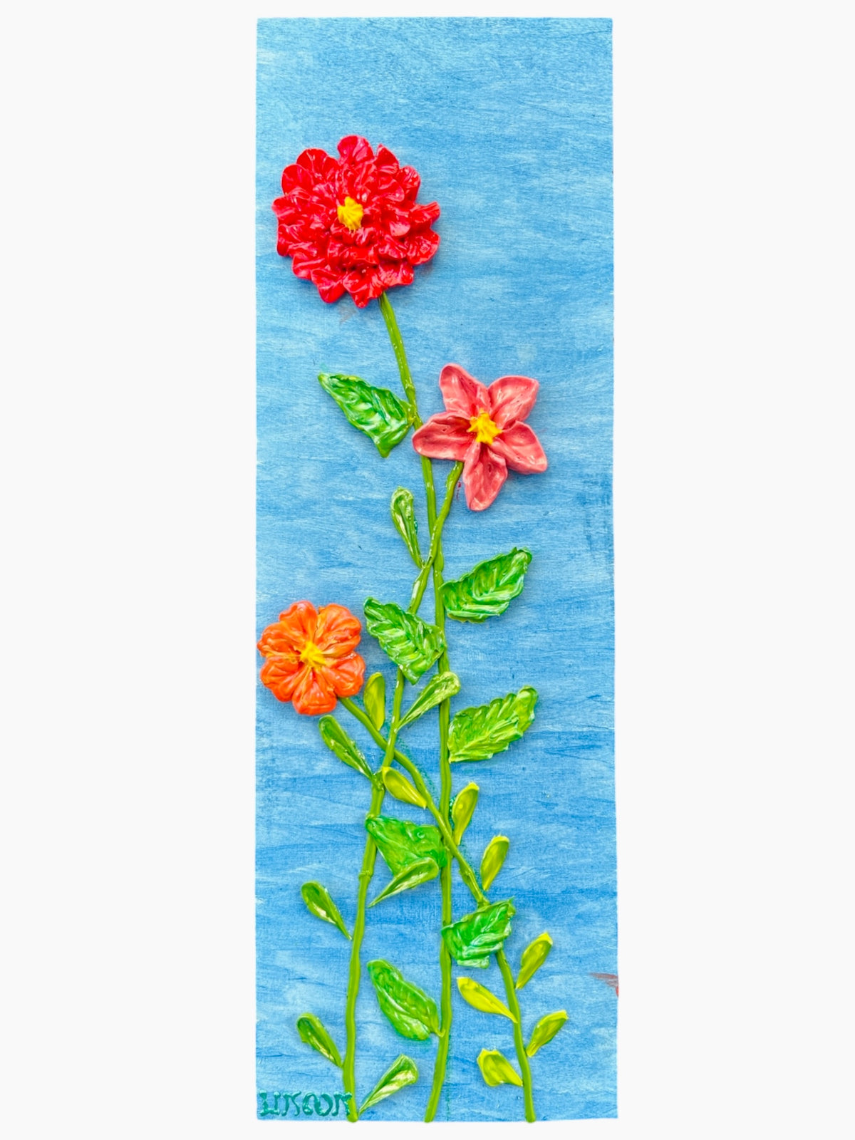 Zinnias No. 5 | Iridescent 3D Textured Floral Painting
