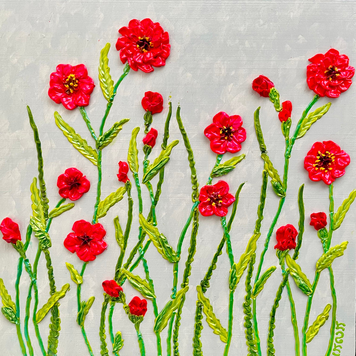 Red Flowers | Iridescent 3D Textured Floral Painting