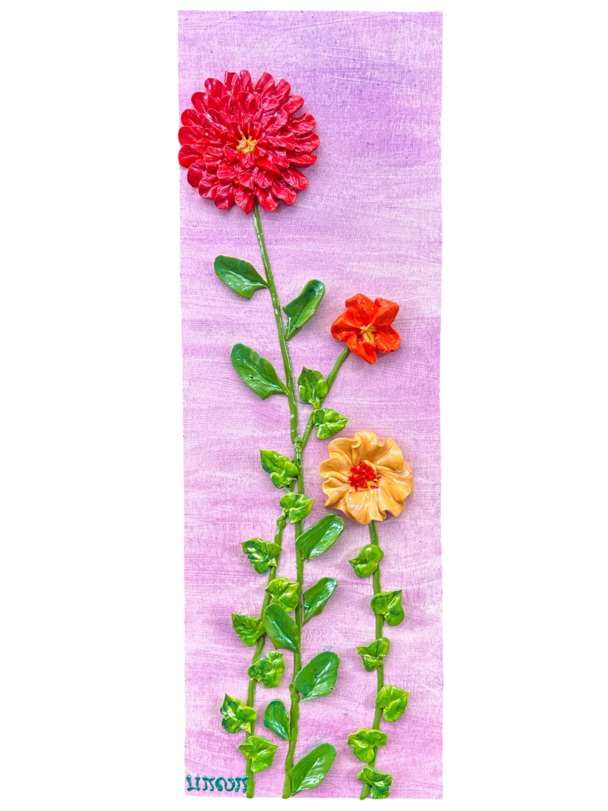 Zinnias No. 6 | Iridescent 3D Textured Floral Painting