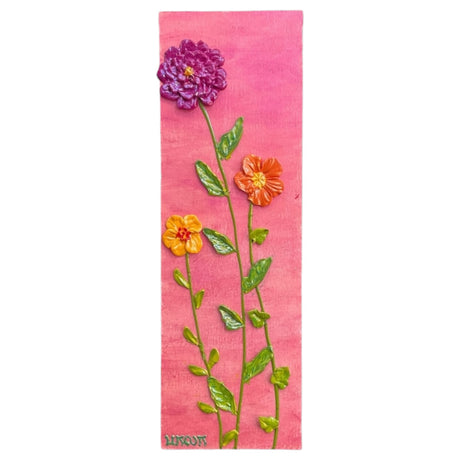 Zinnias No. 7 | Iridescent 3D Textured Floral Painting - Art by Bala