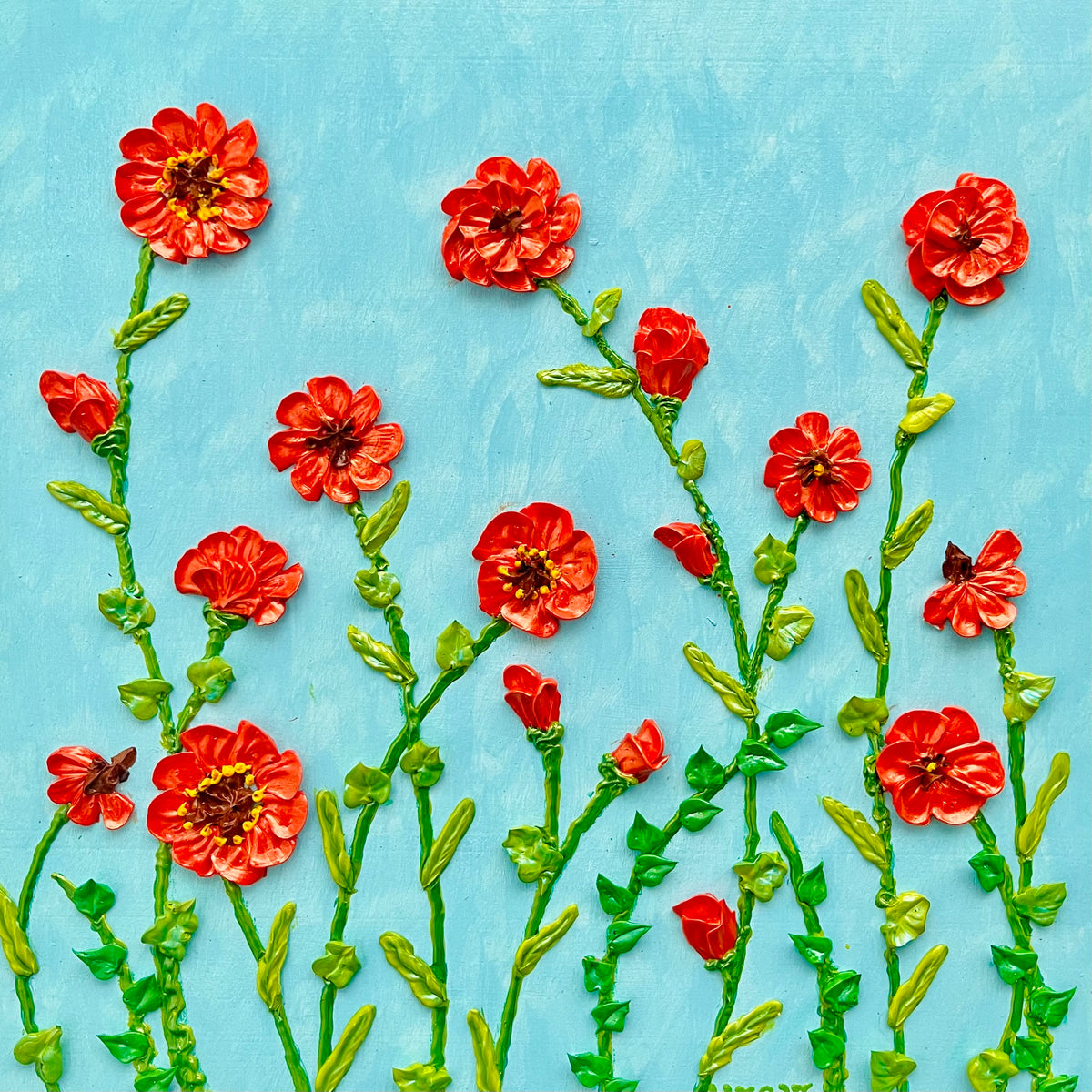 Orange Flowers | Iridescent 3D Textured Floral Painting