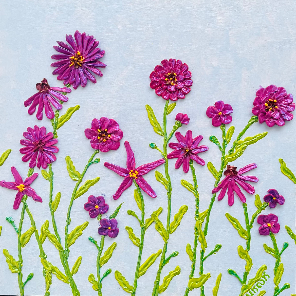 Purple Flowers | Iridescent 3D Textured Floral Painting
