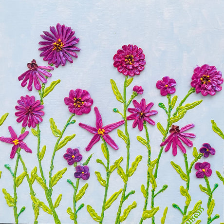 Purple Flowers | Iridescent 3D Textured Floral Painting - Art by Bala