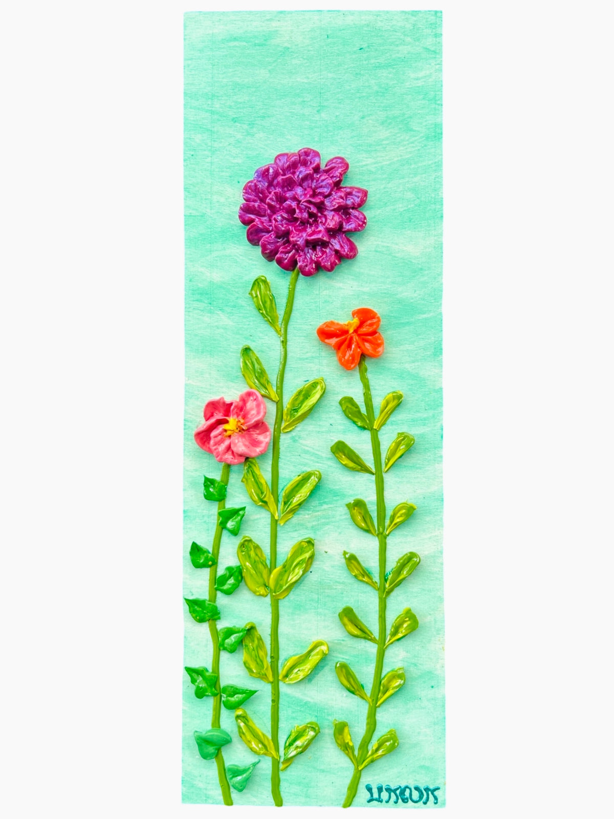 Zinnias No. 7 | Iridescent 3D Textured Floral Painting