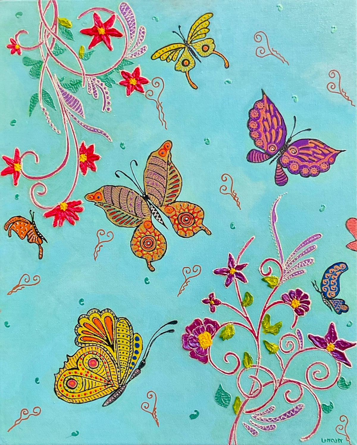 Butterfly Garden | Textured Floral Painting | Original Contemporary Artwork