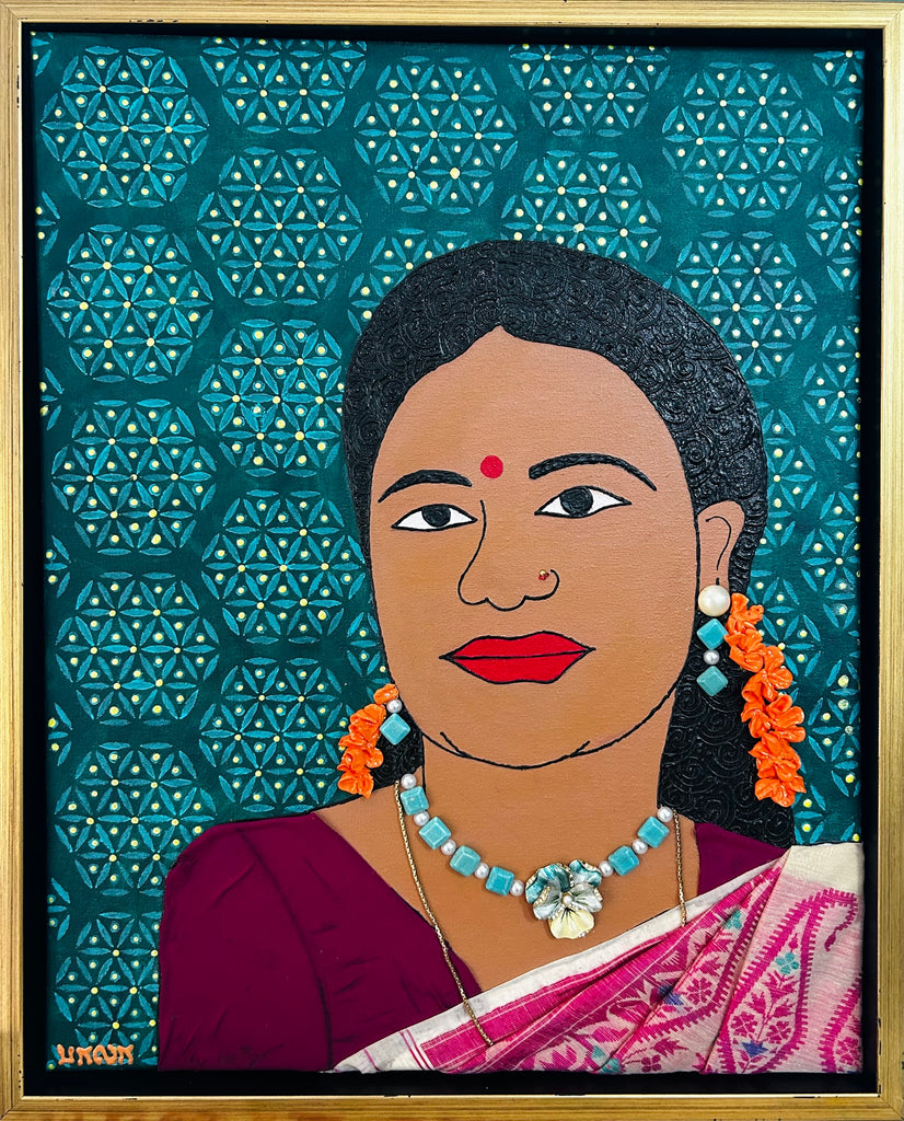Portrait painting of an Indian woman in saree