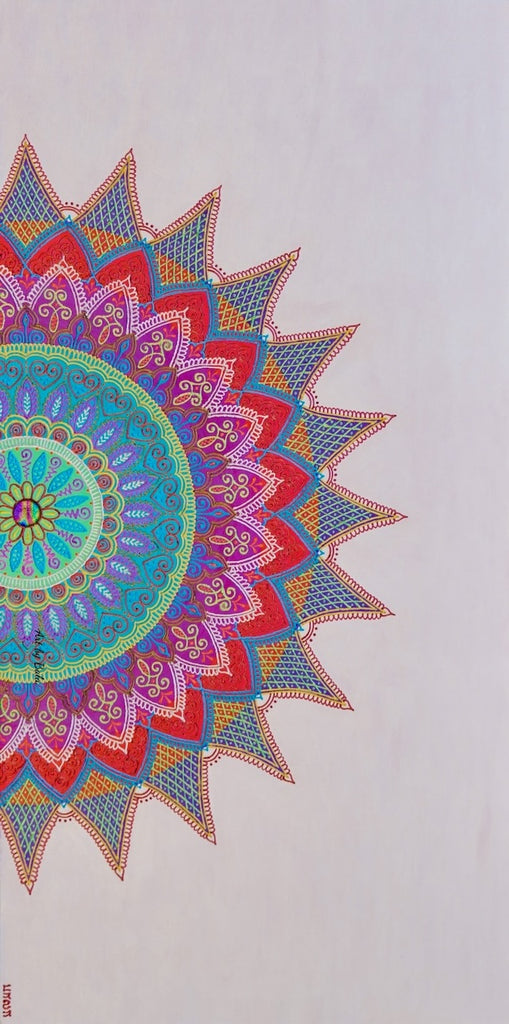 Embrace Mandala by Bala, vibrant acrylic mandala artwork symbolizing love, acceptance and unity