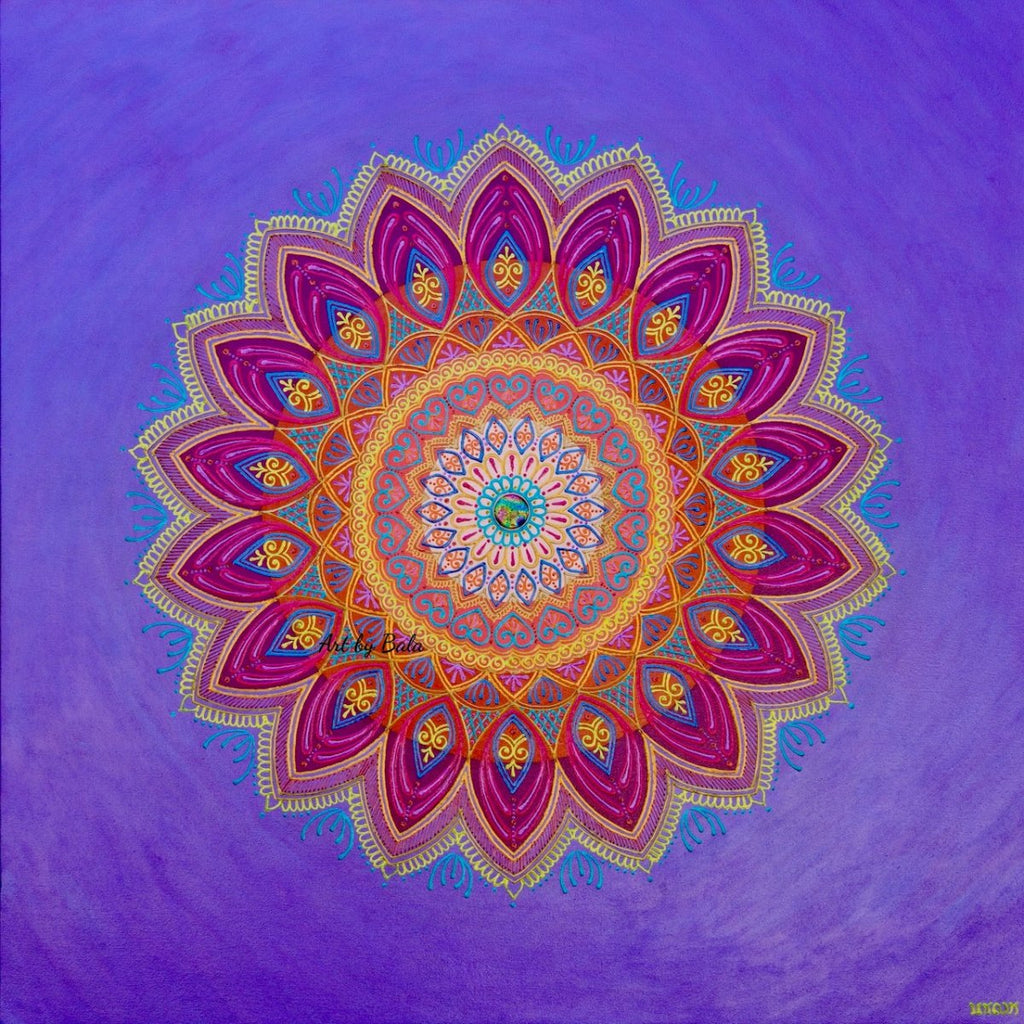 Euphoria Mandala by Bala, vibrant colorful mandala artwork symbolizing joy and ecstasy