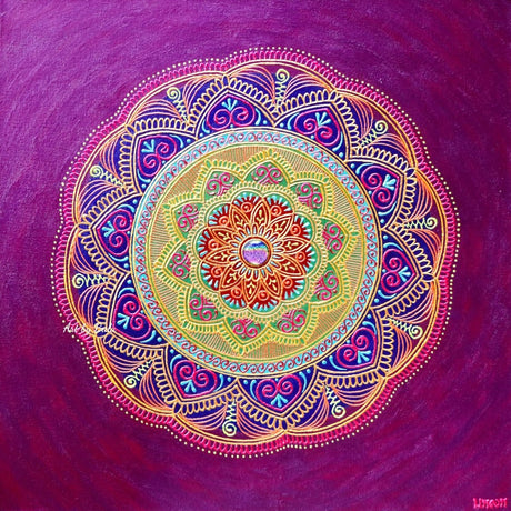 Grace Mandala, a serene artwork by Bala, showcases intricate acrylic patterns in a mesmerizing mandala design, embodying harmony, balance and tranquility.