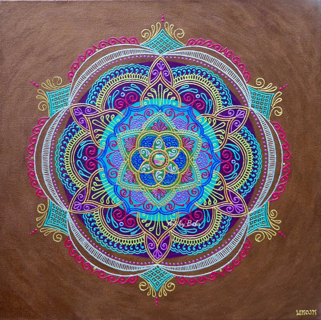 Gratitude Mandala Painting by Bala - Vibrant Colors Intricate Mandala Artwork