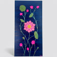 Original 3D textured Lotus painting by Bala Thiagarajan, sculptural pink and yellow aquatic floral art on dark blue background with hand-piped iridescent petals and heavy-body acrylic texture on canvas.