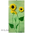 yellow sunflowers on green background textured floral painting by Bala Thiagarajan, hand-piped acrylic on wood panel with iridescent sculptural texture