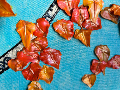 Fall Aspens original 20x24 3D textured landscape painting by Bala Thiagarajan, sculptural golden-orange and yellow aspen grove with metallic leaves, hand-piped henna-style tree trunks on a warm-toned background with heavy-body relief close up