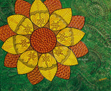 Golden Beauty original 20x24 3D textured floral painting by Bala Thiagarajan, sculptural golden yellow and metallic amber flower on canvas, hand-piped iridescent acrylic petals with heavy relief and sun-drenched floral detail.
