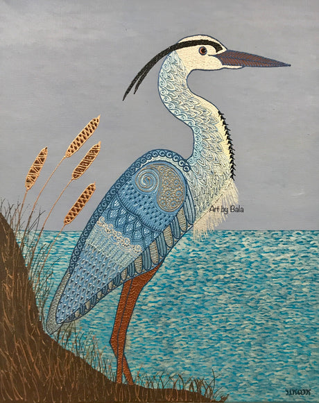 Heron in Blues - Art by Bala