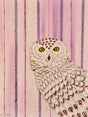 Snowy Owl original 12x16 3D textured bird painting by Bala Thiagarajan, sculptural pearlescent white and soft grey arctic owl with hand-piped iridescent feathers and henna-inspired detail on a deep profile canvas.